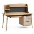 Moderner Schreibtisch mit Aufsatz, Lochwand, 3 Schubladen und Tastaturauszug, 120 × 60 × 120 cm, Eiche/Schwarz/Beige