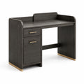 Moderner Schreibtisch aus Holzwerkstoff mit Schublade und Schrankfach, 110 × 50 × 100 cm, Dunkelgrau/Goldfarben