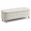 Gepolsterte Sitzbank mit Stauraum und Knopfheftung, 120 × 45 × 46 cm, Creme/Natur