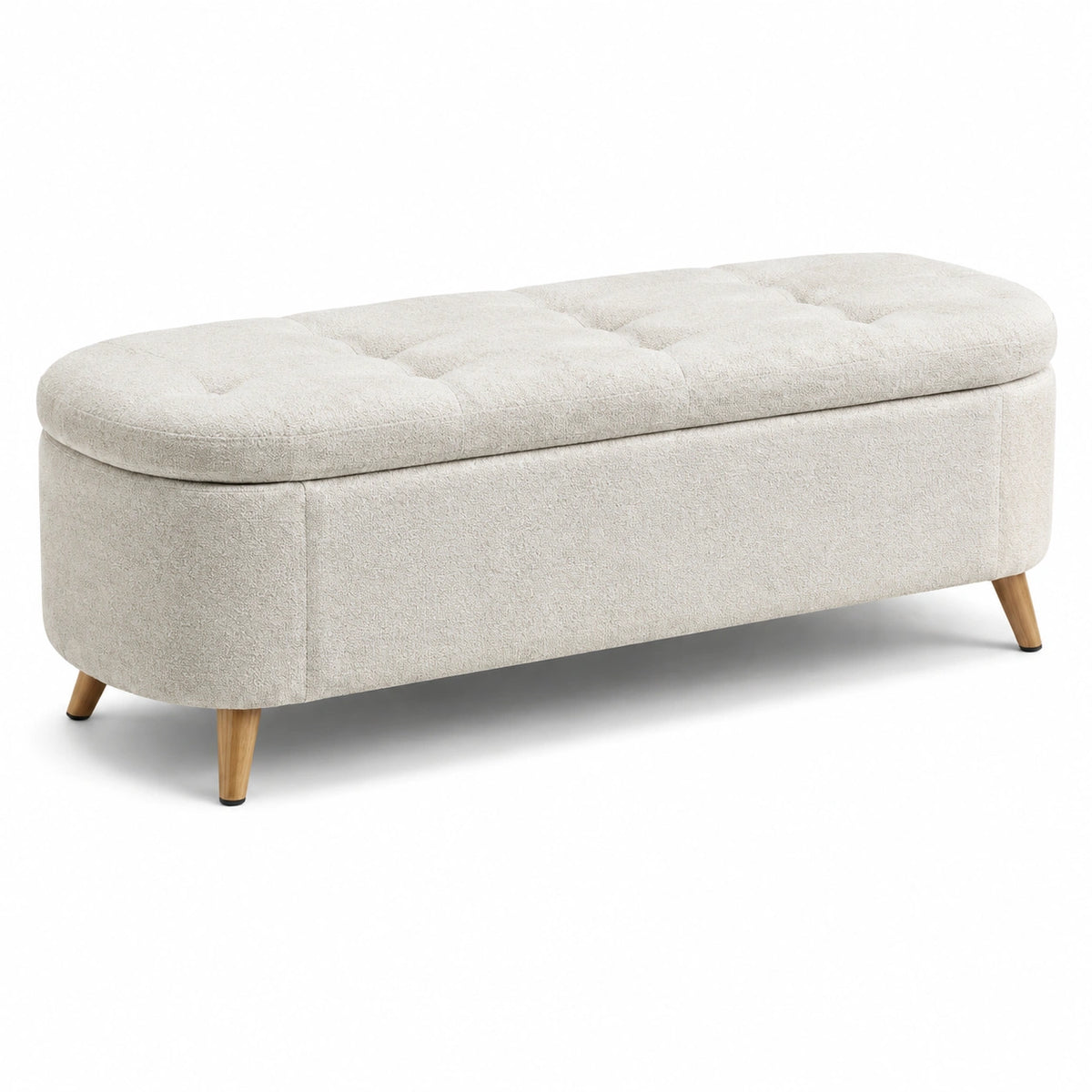 Gepolsterte Sitzbank mit Stauraum und Knopfheftung, 120 × 45 × 46 cm, Creme/Natur