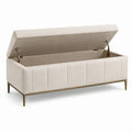 Gepolsterte Aufbewahrungsbank mit Klappdeckel, Beige/Gold, 120 × 45 × 45 cm