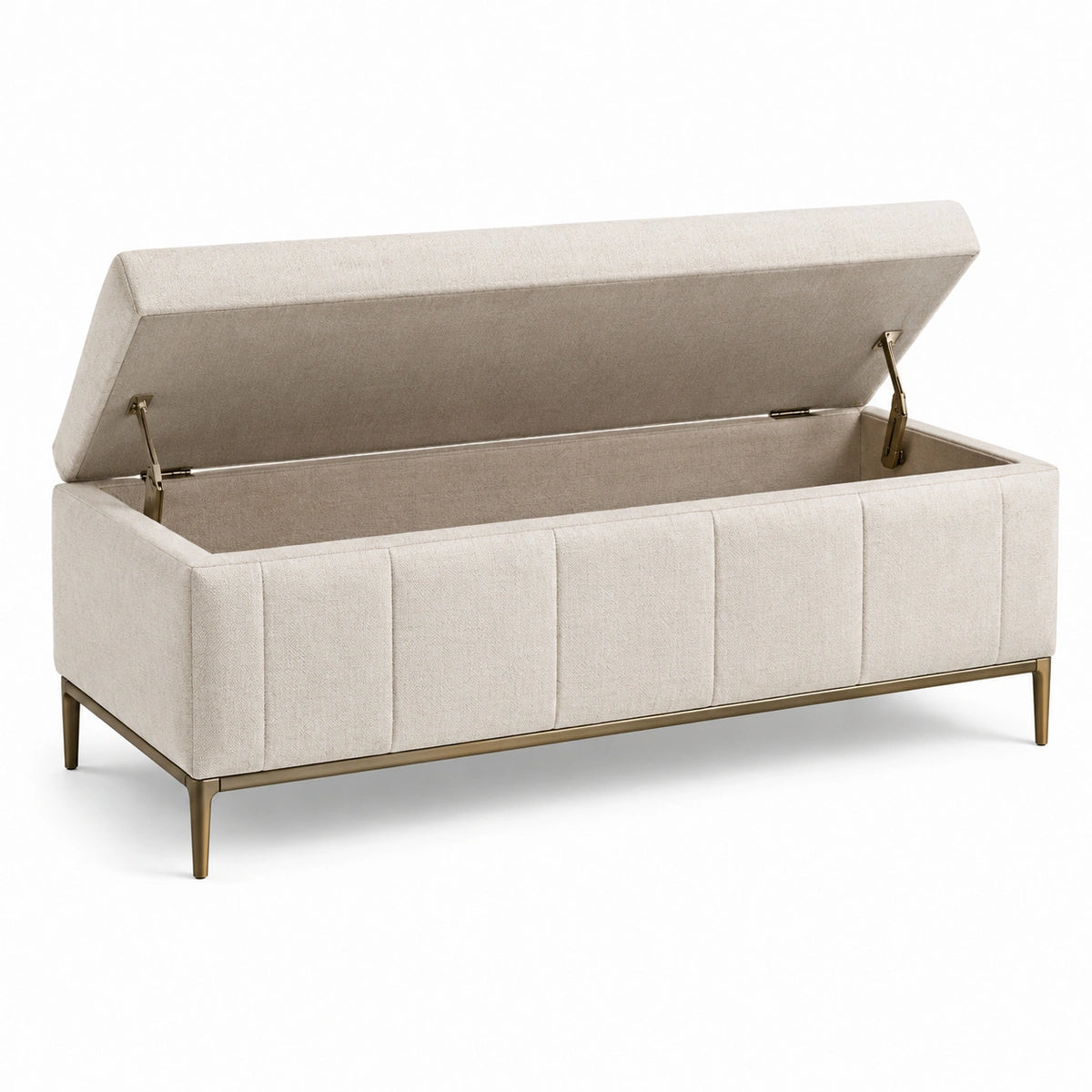 Gepolsterte Aufbewahrungsbank mit Klappdeckel, Beige/Gold, 120 × 45 × 45 cm
