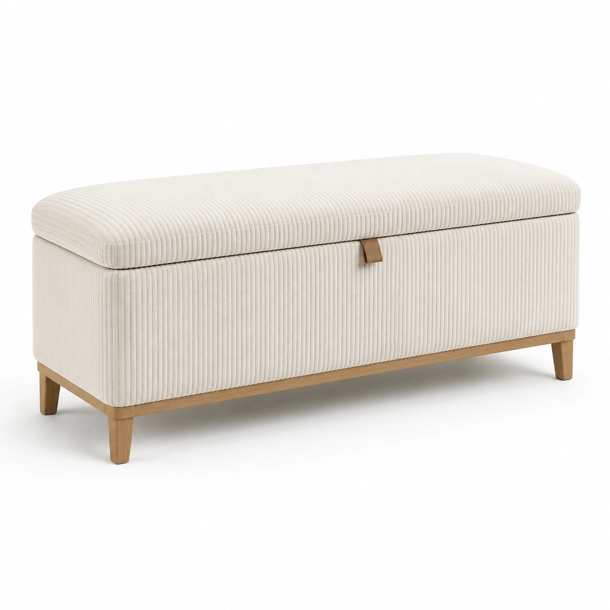 Sitzbank mit Stauraum und Cordbezug, Creme/Natur, 110 × 40 × 48 cm