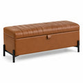 Gepolsterte Sitzbank mit Stauraum, 120 × 40 × 45 cm, Kunstleder in Braun, Metallgestell in Schwarz