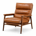 Cognacfarbener Loungesessel mit dunkelbraunem Holzrahmen, 86 × 78 × 91 cm, Lederoptik, Retro-Stil