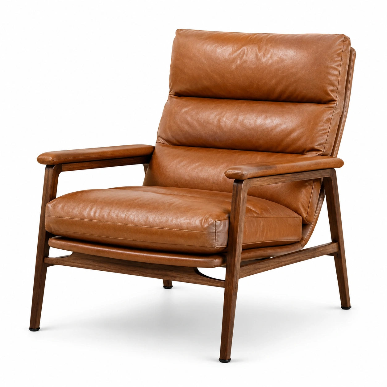 Cognacfarbener Loungesessel mit dunkelbraunem Holzrahmen, 86 × 78 × 91 cm, Lederoptik, Retro-Stil