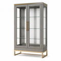 Moderne Vitrine mit 2 Glastüren und 3 Glasböden, Grau/Gold, 100 × 40 × 180 cm