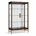 Moderne Vitrine in Dunkelbraun, Transparent und Goldfarben, 100 × 40 × 180 cm, mit 2 Glastüren und 3 Glasböden