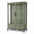 Vitrinenschrank aus Holzwerkstoff und Glas, Olivgrün, 100 × 40 × 180 cm, mit 2 Türen und 2 Schubladen