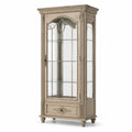 Holzvitrine mit Glastür, 3 Glasböden und Schublade, Beige/Transparent, 90 × 45 × 200 cm