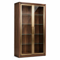 Moderner Vitrinenschrank mit 2 Glastüren und 4 Glasböden, Braun/Goldfarben/Transparent, 100 × 40 × 200 cm