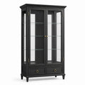 Klassische Vitrine aus Holzwerkstoff und Glas, Schwarz, 100 × 42 × 190 cm, mit 2 Türen, 3 Glasböden und 2 Schubladen