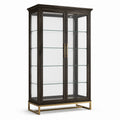 Vitrinenschrank mit 2 Glastüren und 4 Glasböden, Dunkelbraun/Gold/Transparent, 100 × 40 × 190 cm