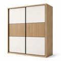 Kleiderschrank mit 2 Schiebetüren und Lamellenoptik, 180 × 60 × 220 cm, Eiche/Creme/Schwarz
