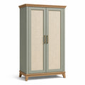 Zweitüriger Kleiderschrank aus Holzwerkstoff, 100 × 55 × 180 cm, Salbeigrün/Beige/Naturbraun, Geflechtfronten im Landhausstil