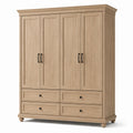 Kleiderschrank mit 4 Türen und 4 Schubladen, Hellbraun/Schwarz, 180 × 60 × 210 cm, Landhausstil