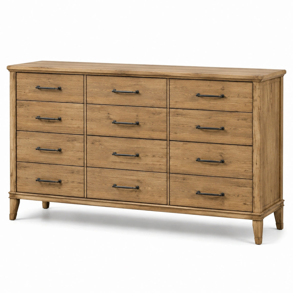 Kommode aus Holz mit 12 Schubladen, Braun/Schwarz, 180 × 45 × 100 cm, Landhausstil