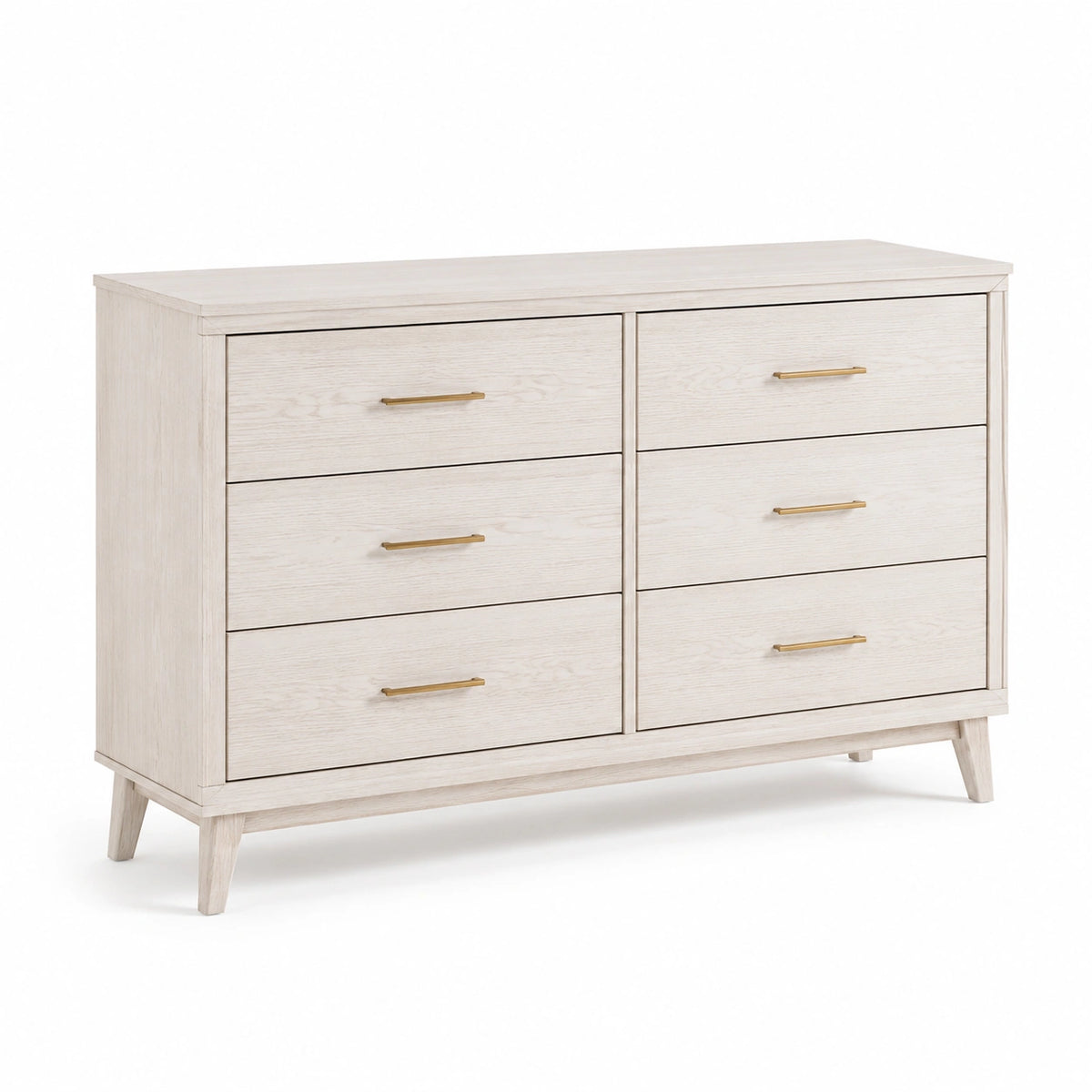 Moderne Kommode mit 6 Schubladen, 140 × 40 × 85 cm, Weiß/Gold