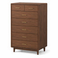 Hohe Kommode aus Holzwerkstoff mit 7 Schubladen, Braun/Goldfarben, 80 × 45 × 125 cm, Mid-Century-Stil
