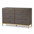 Moderne Kommode mit 6 Schubladen, 140 × 45 × 90 cm, Dunkelbraun/Gold, Holzwerkstoff und Metall
