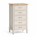 Hohe Kommode mit 5 Schubladen, 65 × 40 × 115 cm, Creme/Natur/Gold