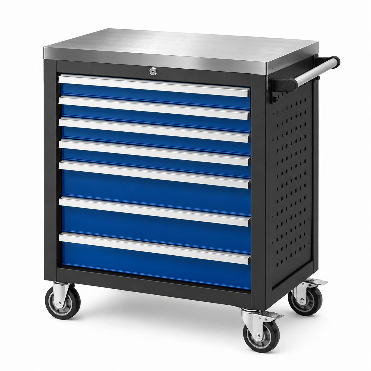 Abschließbarer Werkstattwagen mit 8 Schubladen, 77 × 46 × 97 cm, Blau/Schwarz/Silber