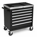 Mobiler Werkstattwagen aus Stahl mit 6 Schubladen, Rollen und Schloss, 77 × 46 × 89 cm, Schwarz/Silber