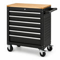 Mobiler Werkzeugwagen mit 6 abschließbaren Schubladen, 77 × 48 × 95 cm, Schwarz/Natur/Silber